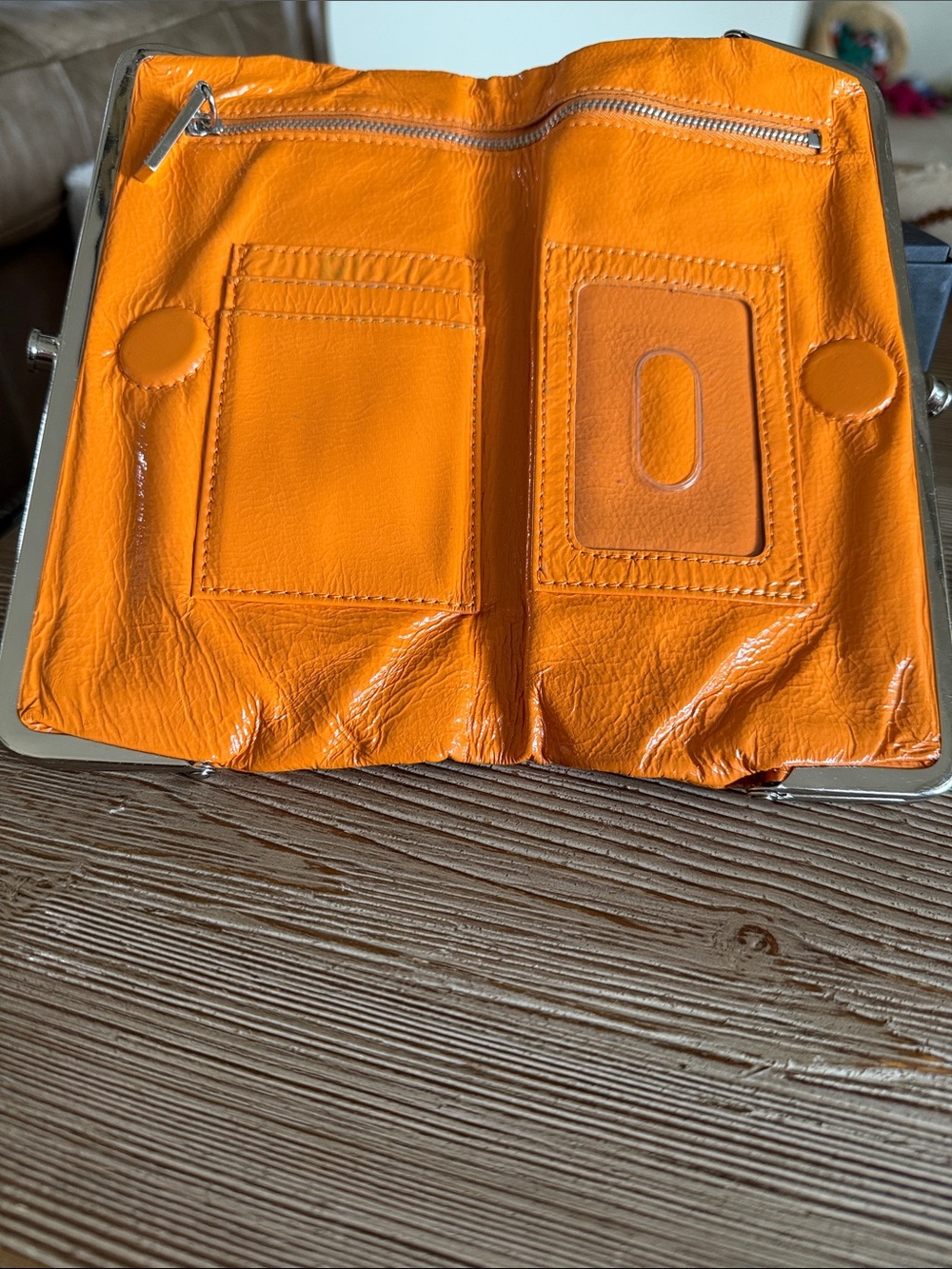 HOBO Lauren Double Frame Clutch Wallet Orange Patent Leather - Picture 4 of 9